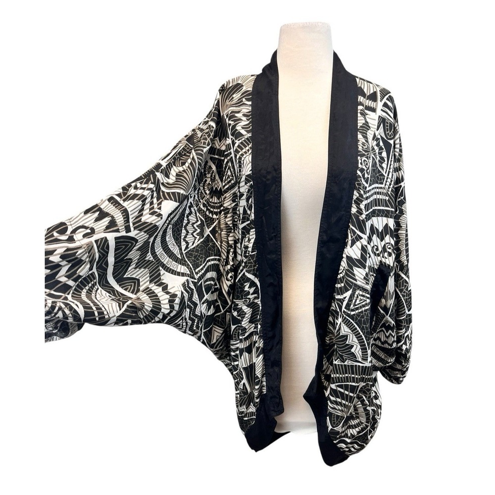 SULTANA by ADINI Kimono Cocoon Cardigan 70s P Black White Geometric Boho‎ Brown